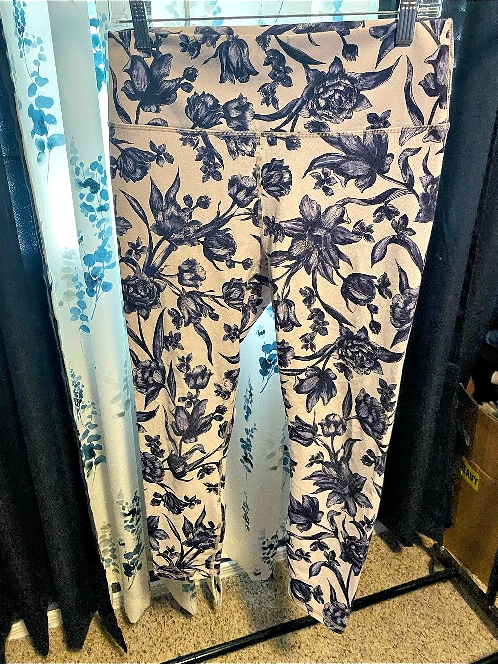 Fabletics Define PowerHold High-Waisted Capri Floral Leggings Blue & white